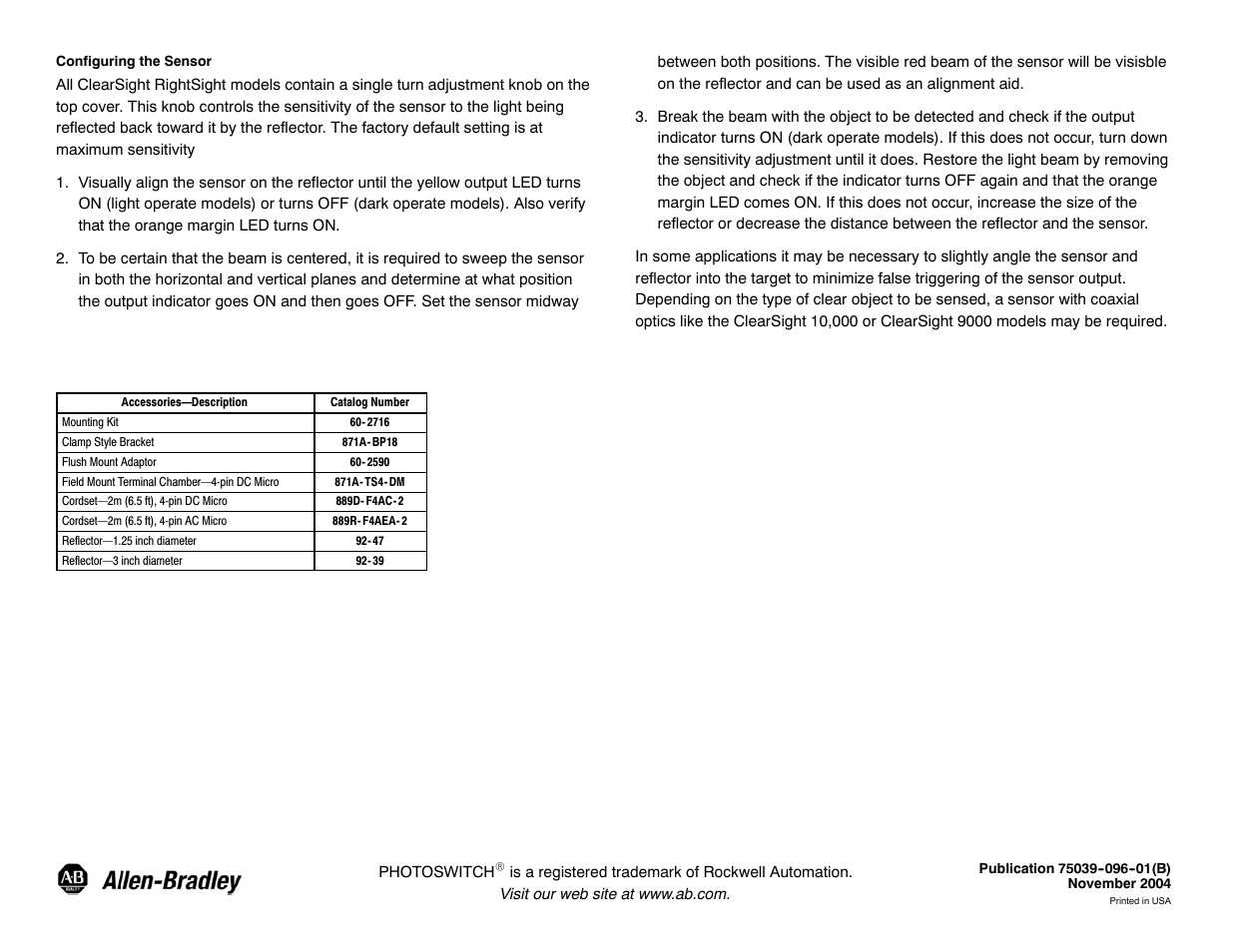 Rockwell Automation 42EF ClearSight RightSight PHOTOSWITCH Photoelectric Sensors User Manual | Page 4 / 4