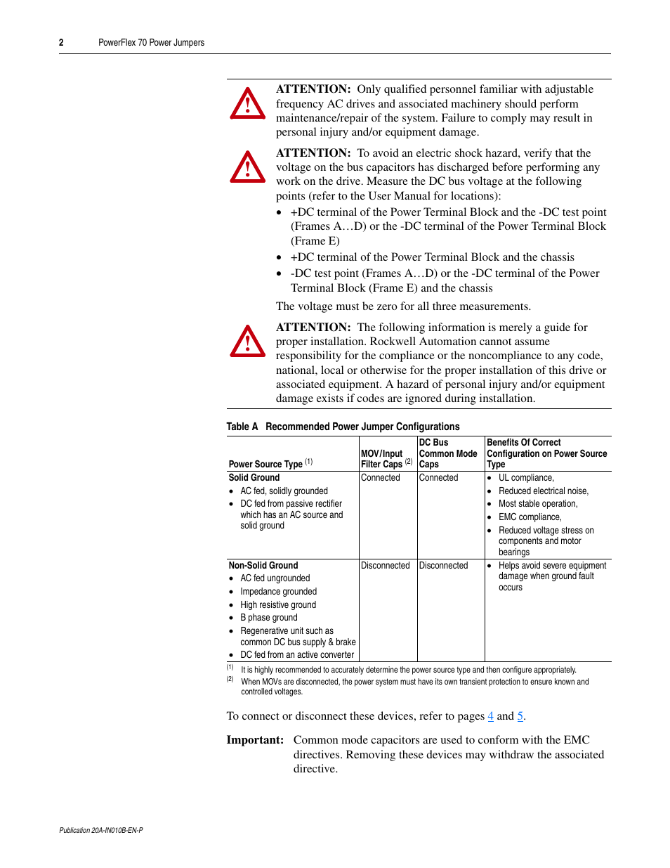 Rockwell Automation 20A PowerFlex 70 Power Jumpers User Manual | Page 2 / 6