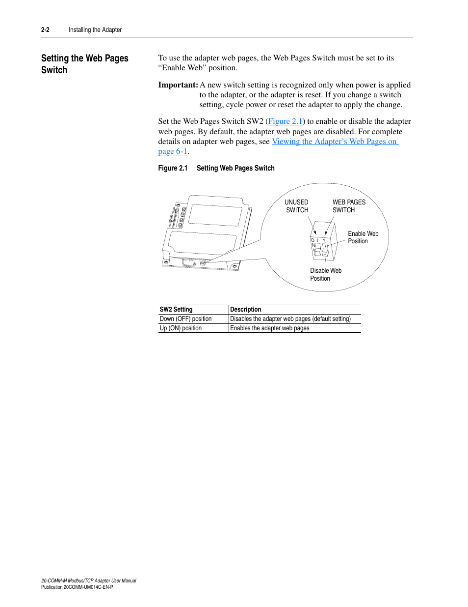 R to, Setting the | Rockwell Automation 20-COMM-M Modbus/TCP Adapter User Manual | Page 16 / 98