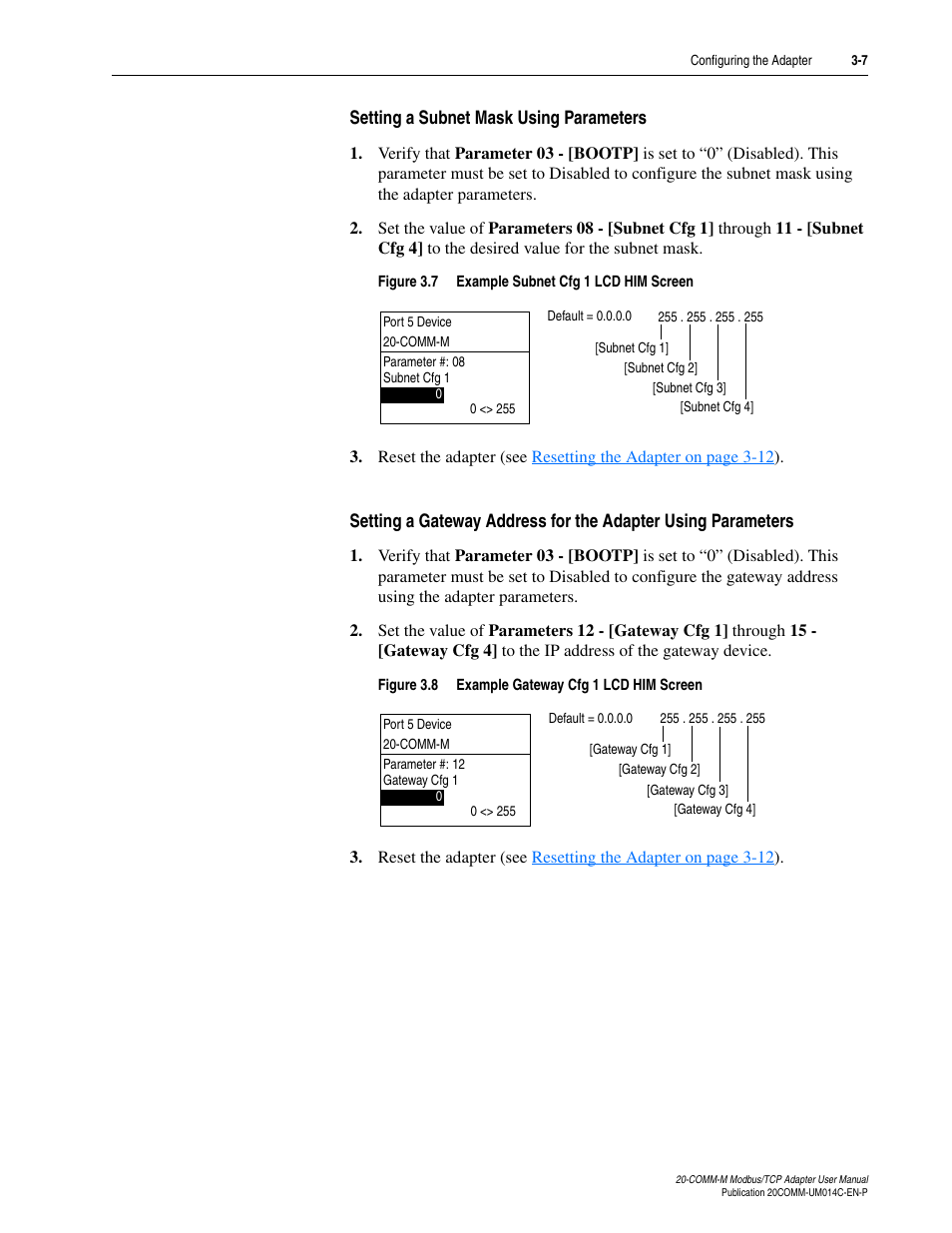 Setting a subnet mask using parameters | Rockwell Automation 20-COMM-M Modbus/TCP Adapter User Manual | Page 29 / 98