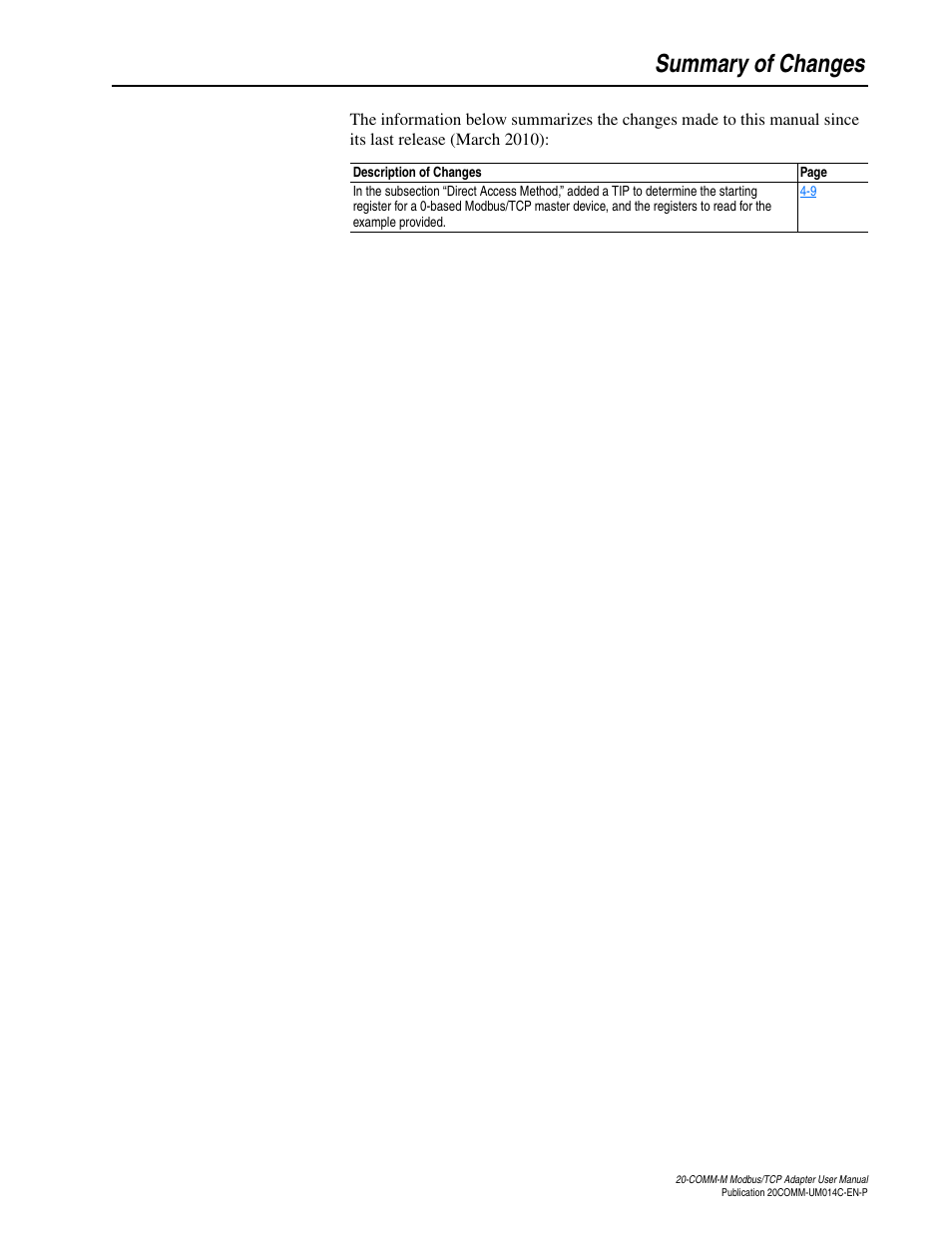 Summary of changes | Rockwell Automation 20-COMM-M Modbus/TCP Adapter User Manual | Page 3 / 98