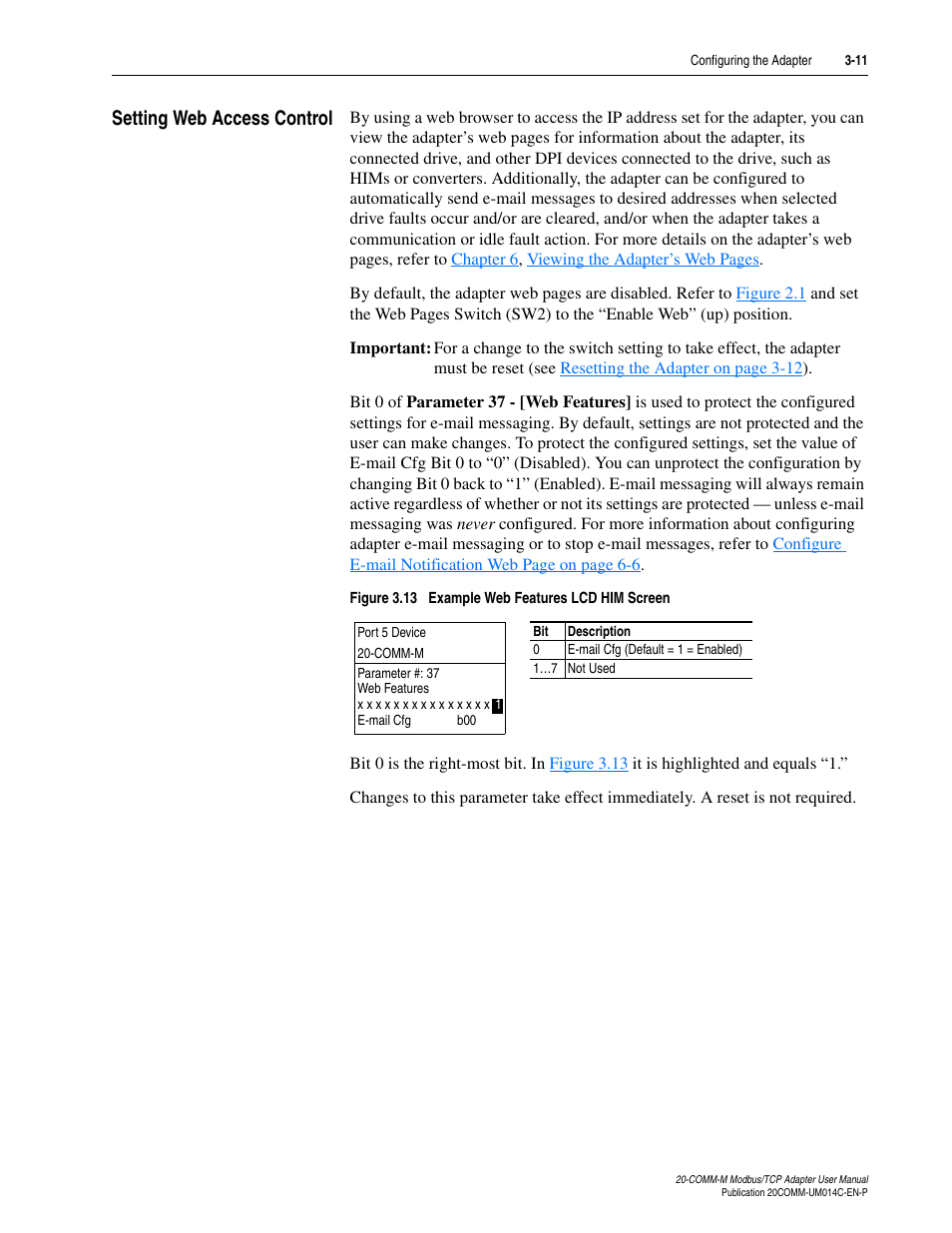 Setting web access control, Setting web access control -11 | Rockwell Automation 20-COMM-M Modbus/TCP Adapter User Manual | Page 33 / 98