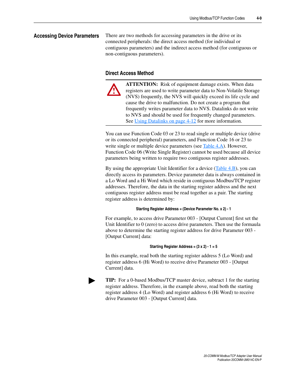 Accessing device parameters, Direct access method, Accessing device parameters -9 | Rockwell Automation 20-COMM-M Modbus/TCP Adapter User Manual | Page 45 / 98