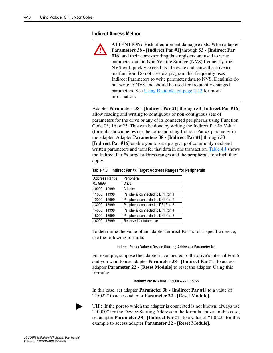 Indirect access method | Rockwell Automation 20-COMM-M Modbus/TCP Adapter User Manual | Page 46 / 98