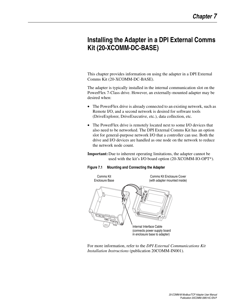 Chapter 7, Installing the | Rockwell Automation 20-COMM-M Modbus/TCP Adapter User Manual | Page 73 / 98