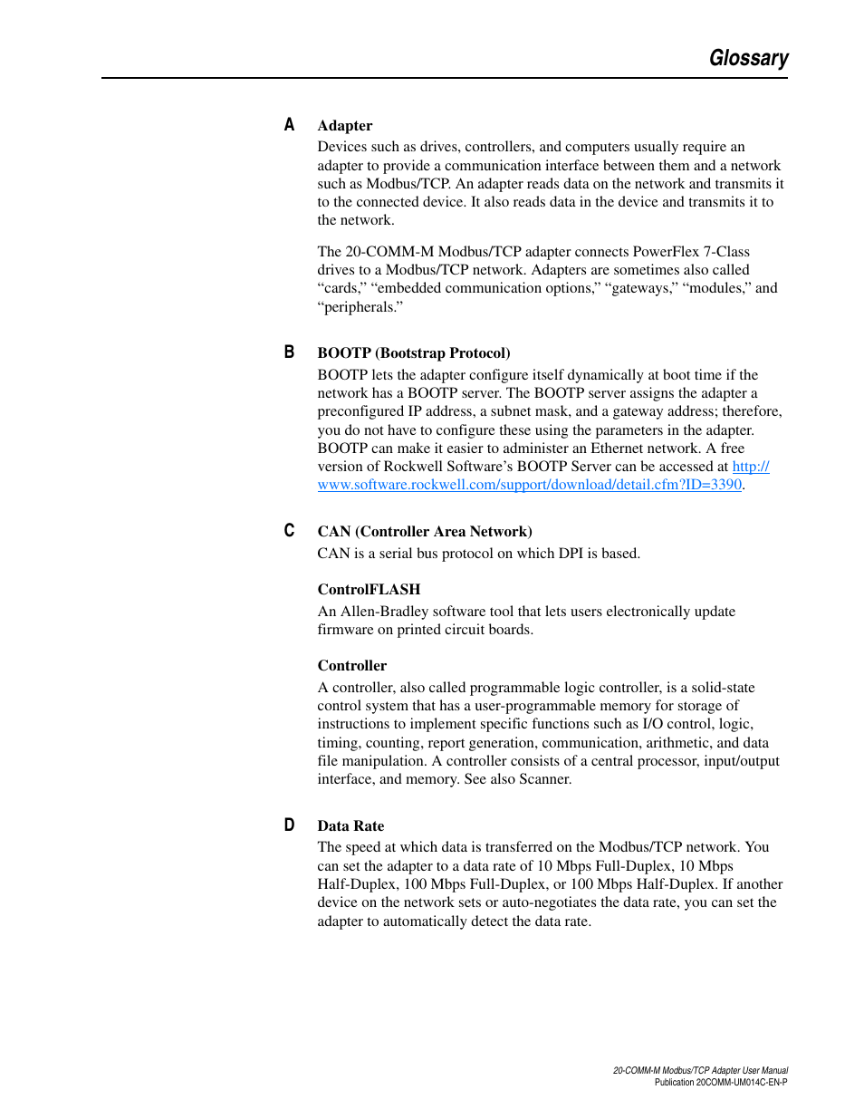 Glossary, For details about, To the | Rockwell Automation 20-COMM-M Modbus/TCP Adapter User Manual | Page 87 / 98