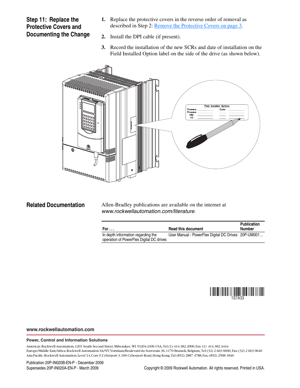 Related documentation, Publication 20p-in020b-en-p - december 2009 | Rockwell Automation 20P PowerFlex DC Drive - Frame A SCR Modules for Drive w/Power Traces Circuit Board User Manual | Page 18 / 18