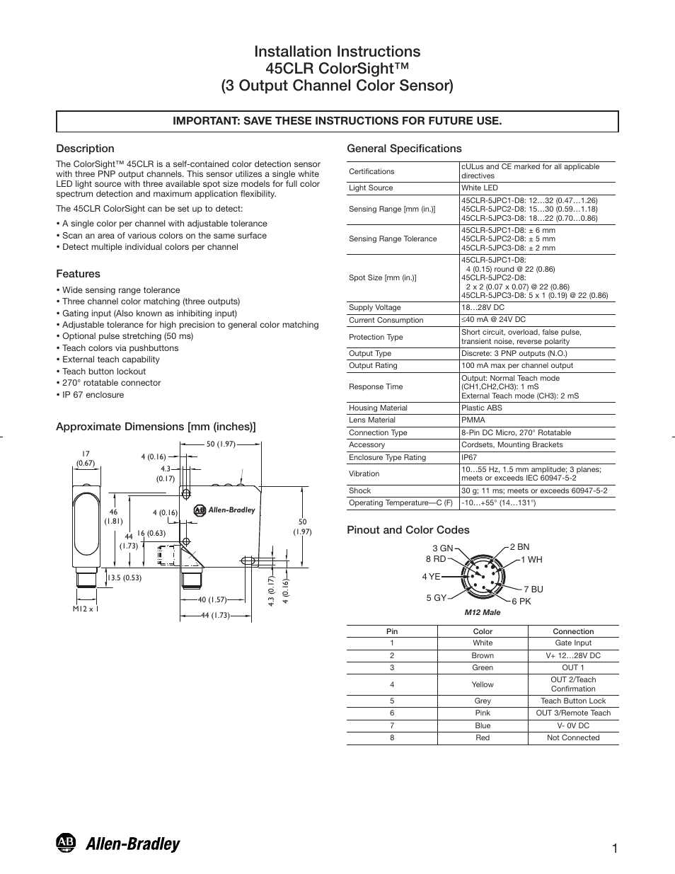 Rockwell Automation 45CLR ColorSight User Manual | 4 pages