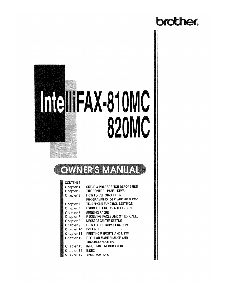 Brother INTELLIFAX 820MC User Manual | 128 pages