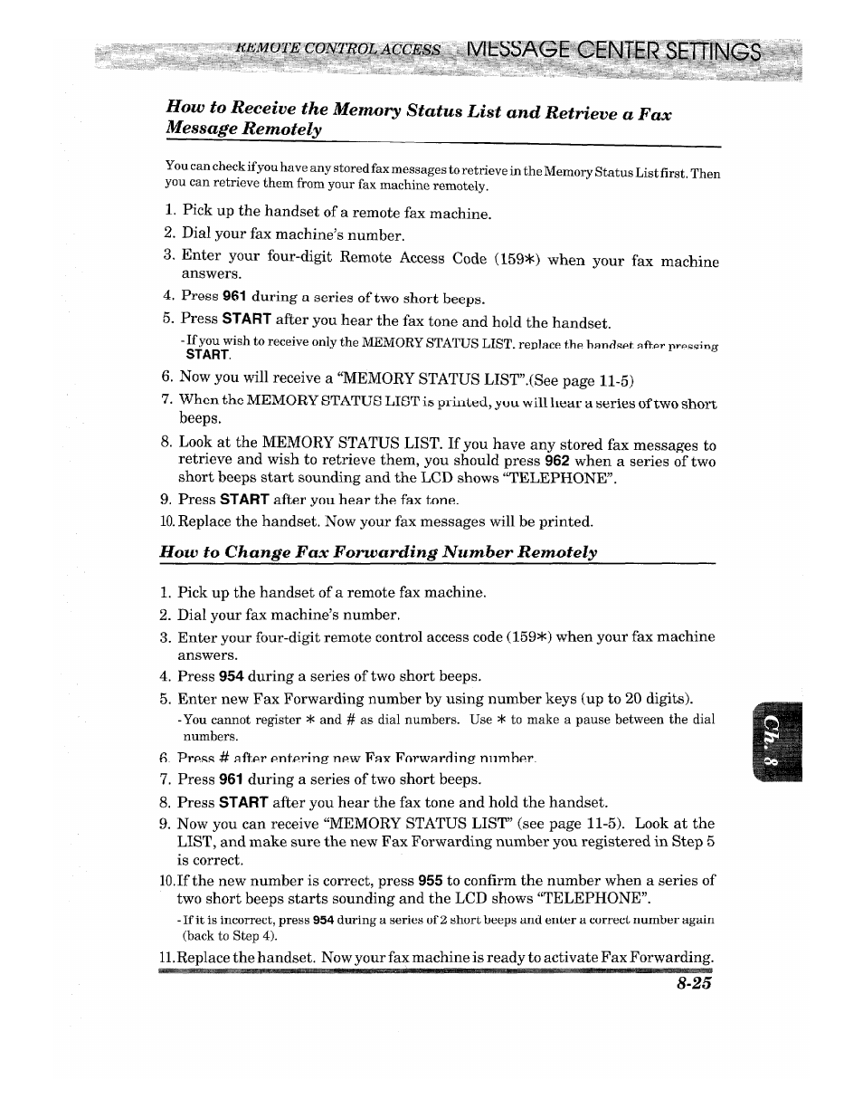 Enter sehings, How to change fax forwarding number remotely, How to change fax forwarding number remotely -25 | Brother INTELLIFAX 820MC User Manual | Page 101 / 128