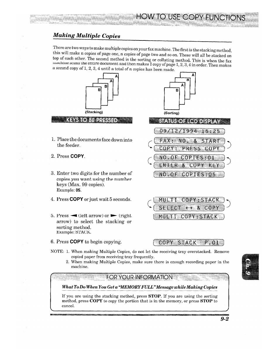 Making multiple copies, Rcpyopriiafosminiph «' j, Making multiple copies -2 | Brother INTELLIFAX 820MC User Manual | Page 103 / 128