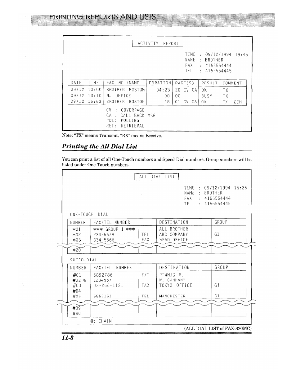 Printing the all dial list, Printing the all dial list -3, Kkiiniiin^ ktkukib aimd llijib | Brother INTELLIFAX 820MC User Manual | Page 112 / 128