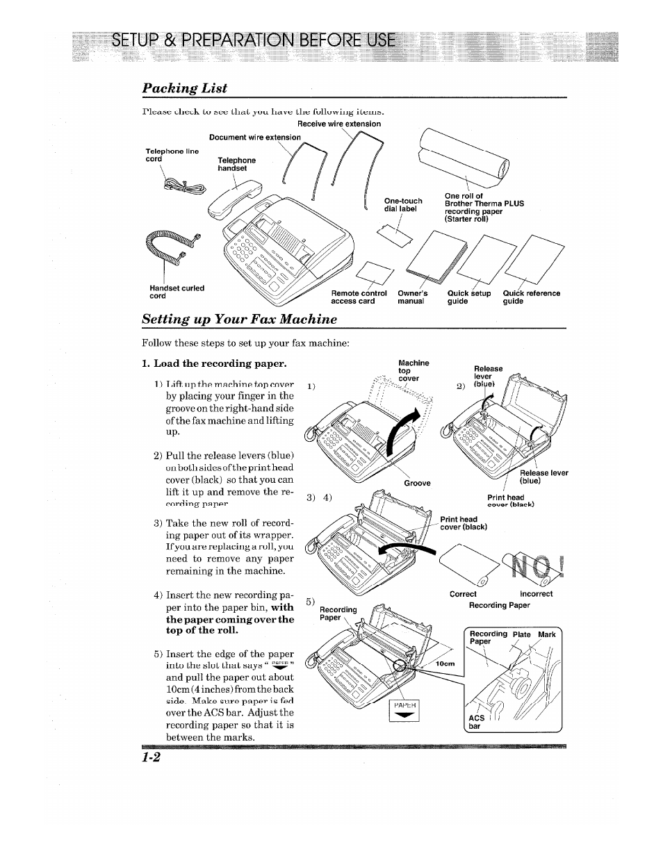 Setop&=preparation before use, Packing list | Brother INTELLIFAX 820MC User Manual | Page 12 / 128