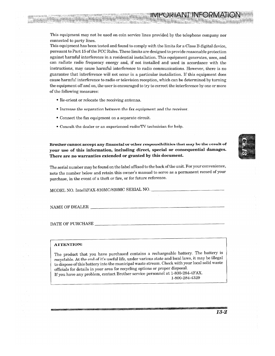 Îfî!sl, Iihl | Brother INTELLIFAX 820MC User Manual | Page 121 / 128