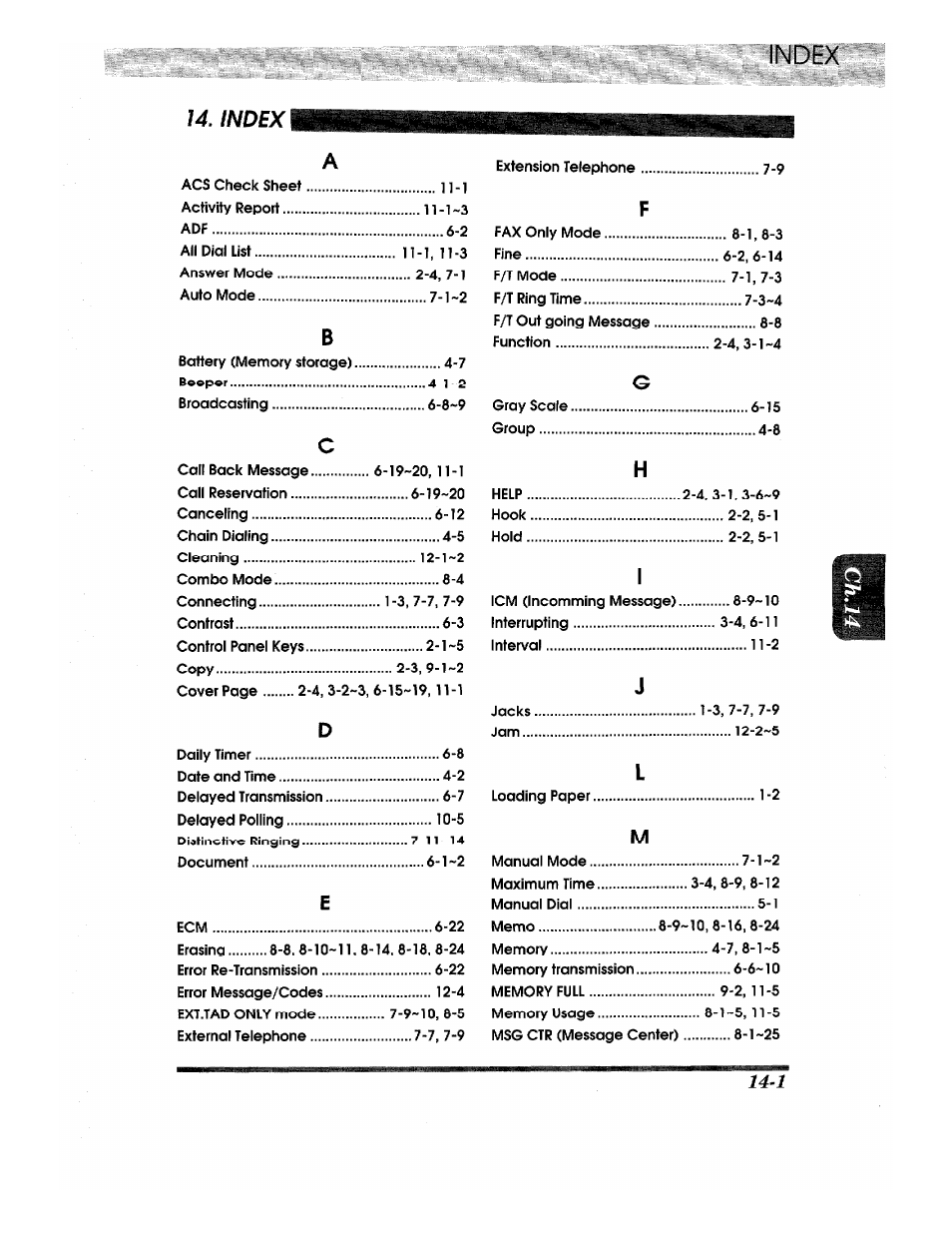 Index, Index index, I4-i | Brother INTELLIFAX 820MC User Manual | Page 123 / 128