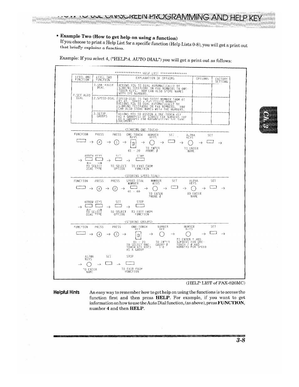 Fcti ^ o, Win-o'^ktti\i ki^ugramming and help key, V-x v-iuf | Help, Function | Brother INTELLIFAX 820MC User Manual | Page 27 / 128