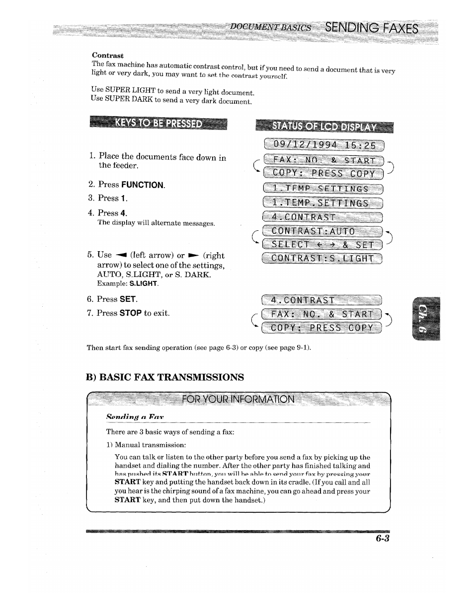 Keys to be pr, Place the documents face down in the feeder, Press function | Press 1, Press 4, Press set, Press stop to exit, Contrast :auro ~~), Iqo'mrtiasyphti, F cow ; jrtss oopyp | Brother INTELLIFAX 820MC User Manual | Page 43 / 128