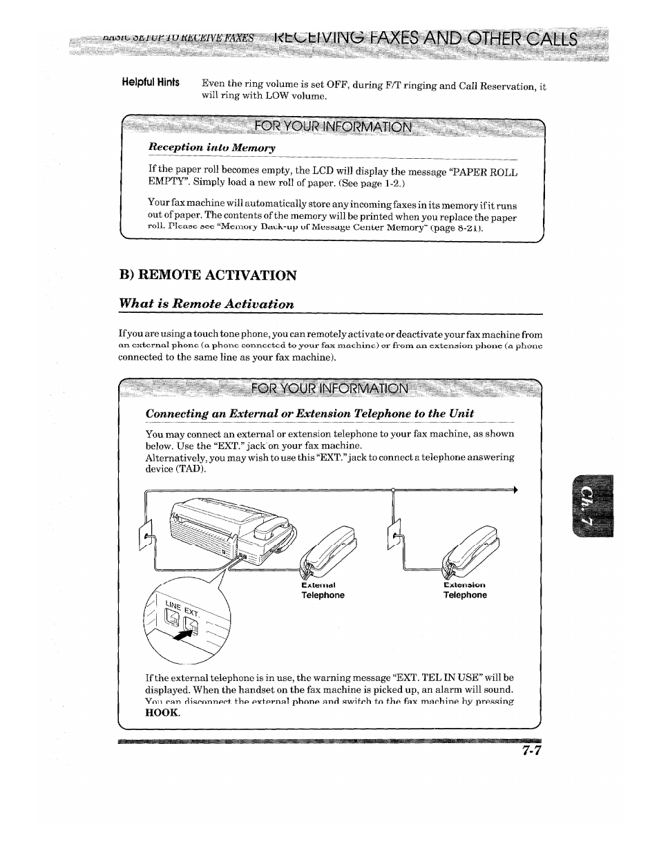 Kt^tlvilnqi l-axes and other calls, B) remote activation what is remote activation, What is remote activation | B) remote activation, For your information | Brother INTELLIFAX 820MC User Manual | Page 69 / 128