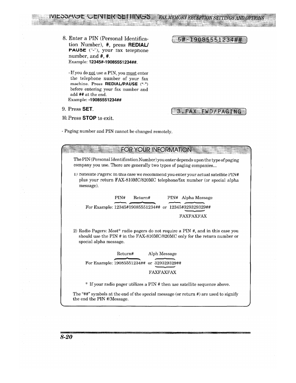 5#- 19085551234m i, 3■fax fwd/pagin6 ), For your information | Brother INTELLIFAX 820MC User Manual | Page 96 / 128