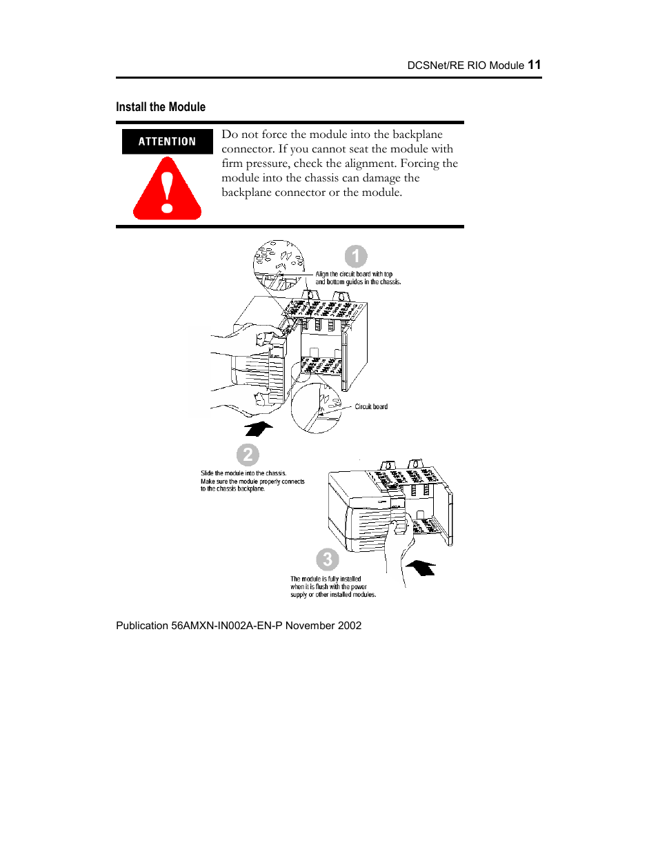 Install the module | Rockwell Automation 56AMXN ControlLogix/AutoMax/Communication/Module User Manual | Page 11 / 24