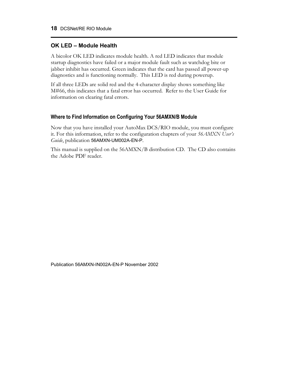 Ok led – module health | Rockwell Automation 56AMXN ControlLogix/AutoMax/Communication/Module User Manual | Page 18 / 24