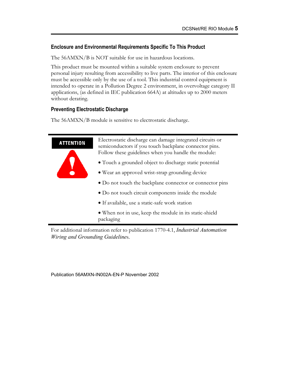 Preventing electrostatic discharge | Rockwell Automation 56AMXN ControlLogix/AutoMax/Communication/Module User Manual | Page 5 / 24