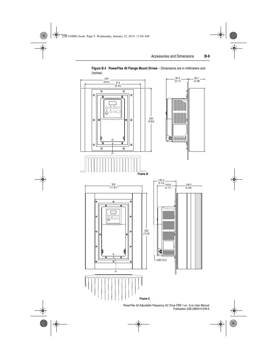 Accessories and dimensions b-9 | Rockwell Automation 22B PowerFlex 40 FRN 1.xx - 6.xx User Manual | Page 115 / 160