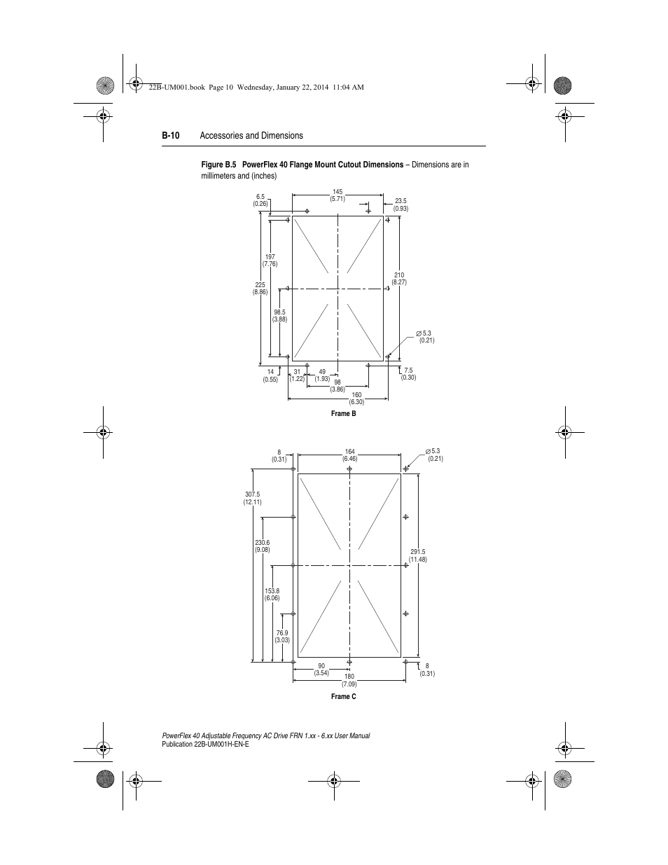 B-10 accessories and dimensions | Rockwell Automation 22B PowerFlex 40 FRN 1.xx - 6.xx User Manual | Page 116 / 160