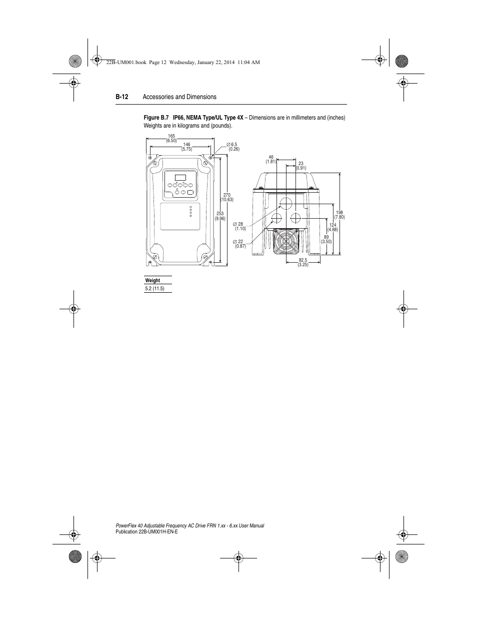 B-12 accessories and dimensions | Rockwell Automation 22B PowerFlex 40 FRN 1.xx - 6.xx User Manual | Page 118 / 160