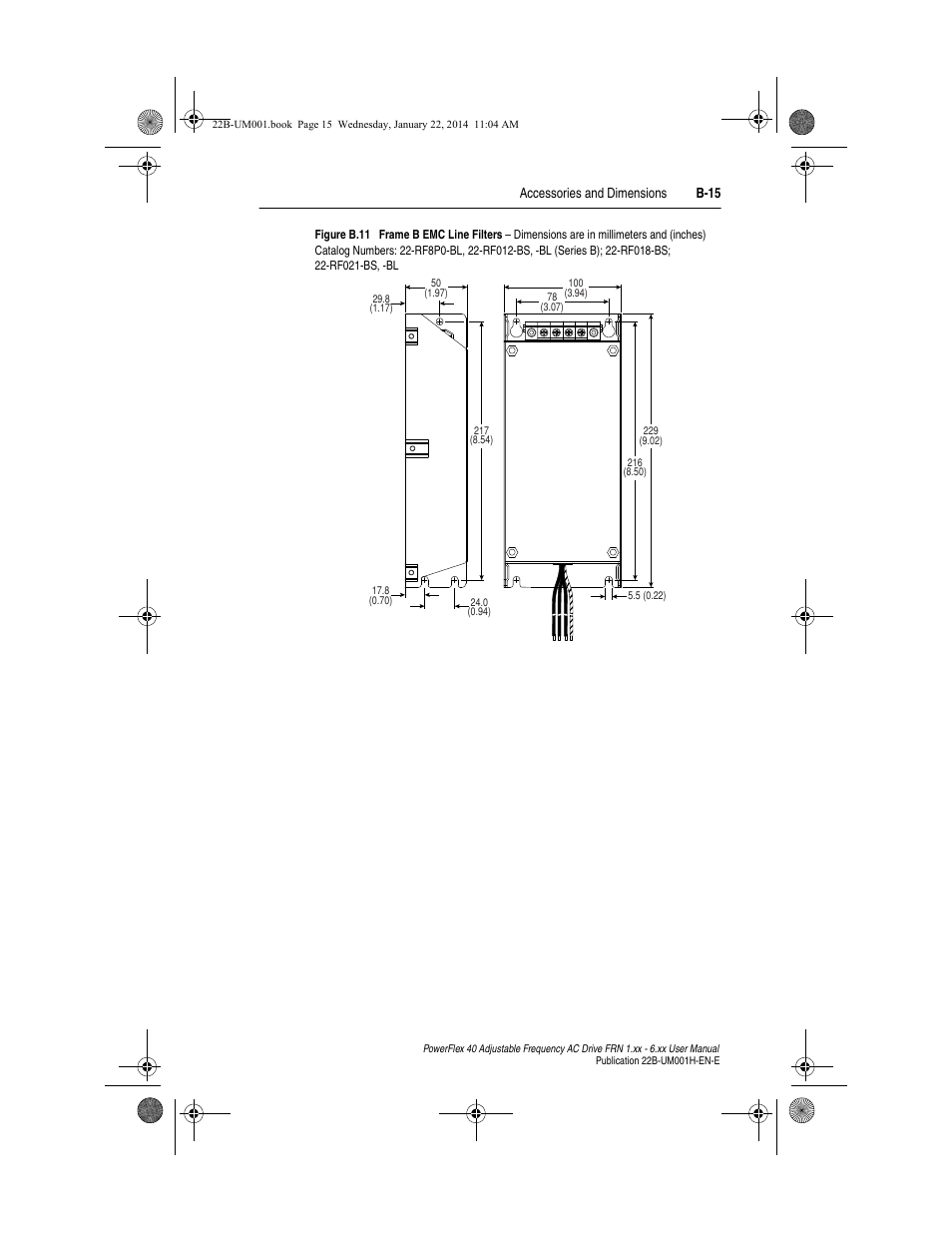 Accessories and dimensions b-15 | Rockwell Automation 22B PowerFlex 40 FRN 1.xx - 6.xx User Manual | Page 121 / 160