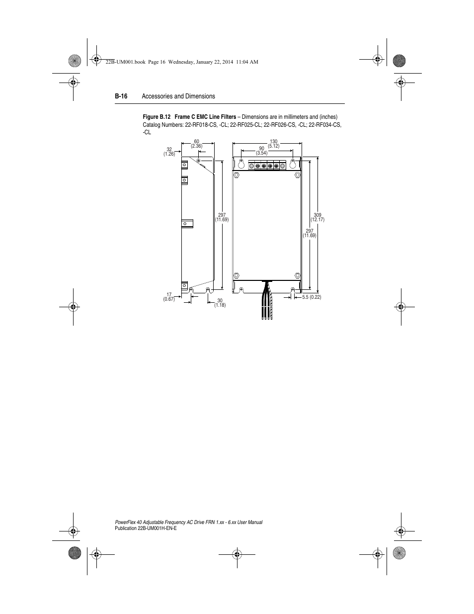 B-16 accessories and dimensions | Rockwell Automation 22B PowerFlex 40 FRN 1.xx - 6.xx User Manual | Page 122 / 160