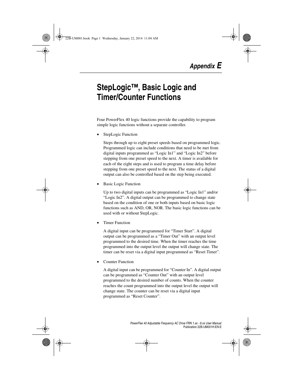 Appendix e, Appendix | Rockwell Automation 22B PowerFlex 40 FRN 1.xx - 6.xx User Manual | Page 137 / 160
