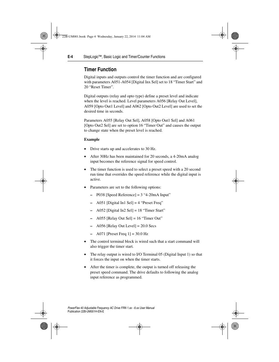 Timer function | Rockwell Automation 22B PowerFlex 40 FRN 1.xx - 6.xx User Manual | Page 140 / 160