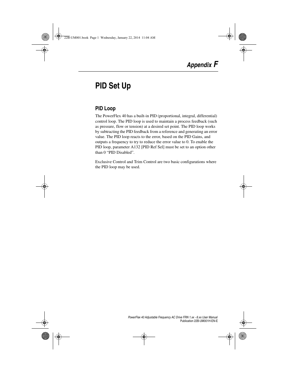 Appendix f, Pid set up, Pid loop | Fpid set up, Appendix | Rockwell Automation 22B PowerFlex 40 FRN 1.xx - 6.xx User Manual | Page 145 / 160
