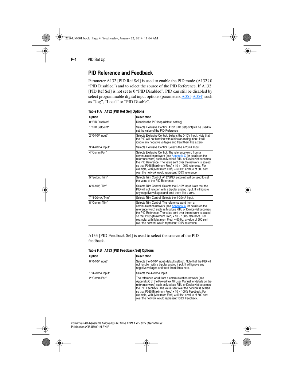 Pid reference and feedback, Pid reference and feedback . . . . . . . . . . f-4 | Rockwell Automation 22B PowerFlex 40 FRN 1.xx - 6.xx User Manual | Page 148 / 160