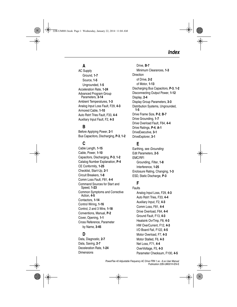 Index | Rockwell Automation 22B PowerFlex 40 FRN 1.xx - 6.xx User Manual | Page 155 / 160