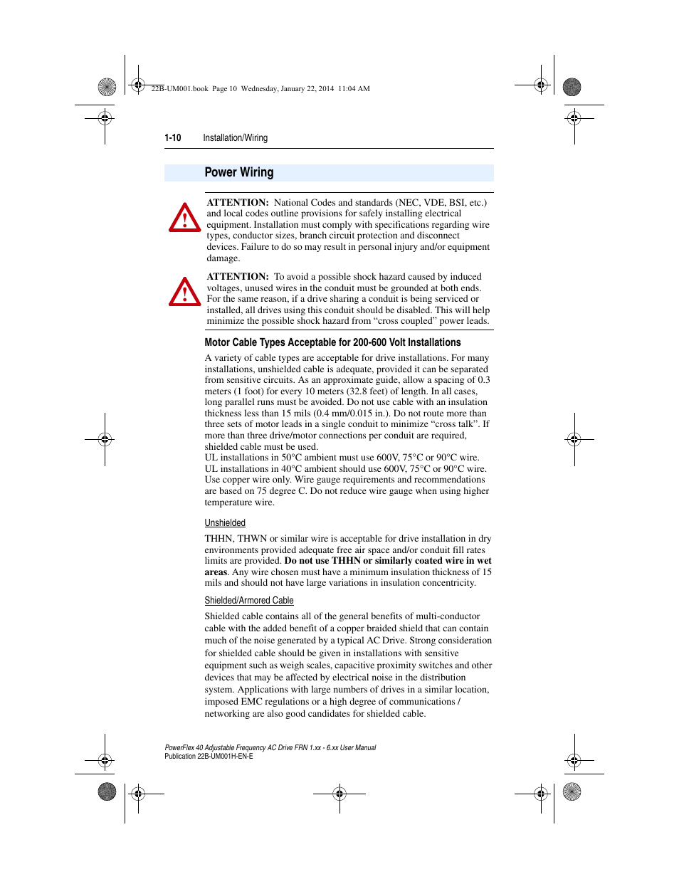 Power wiring, Power wiring -10 | Rockwell Automation 22B PowerFlex 40 FRN 1.xx - 6.xx User Manual | Page 20 / 160