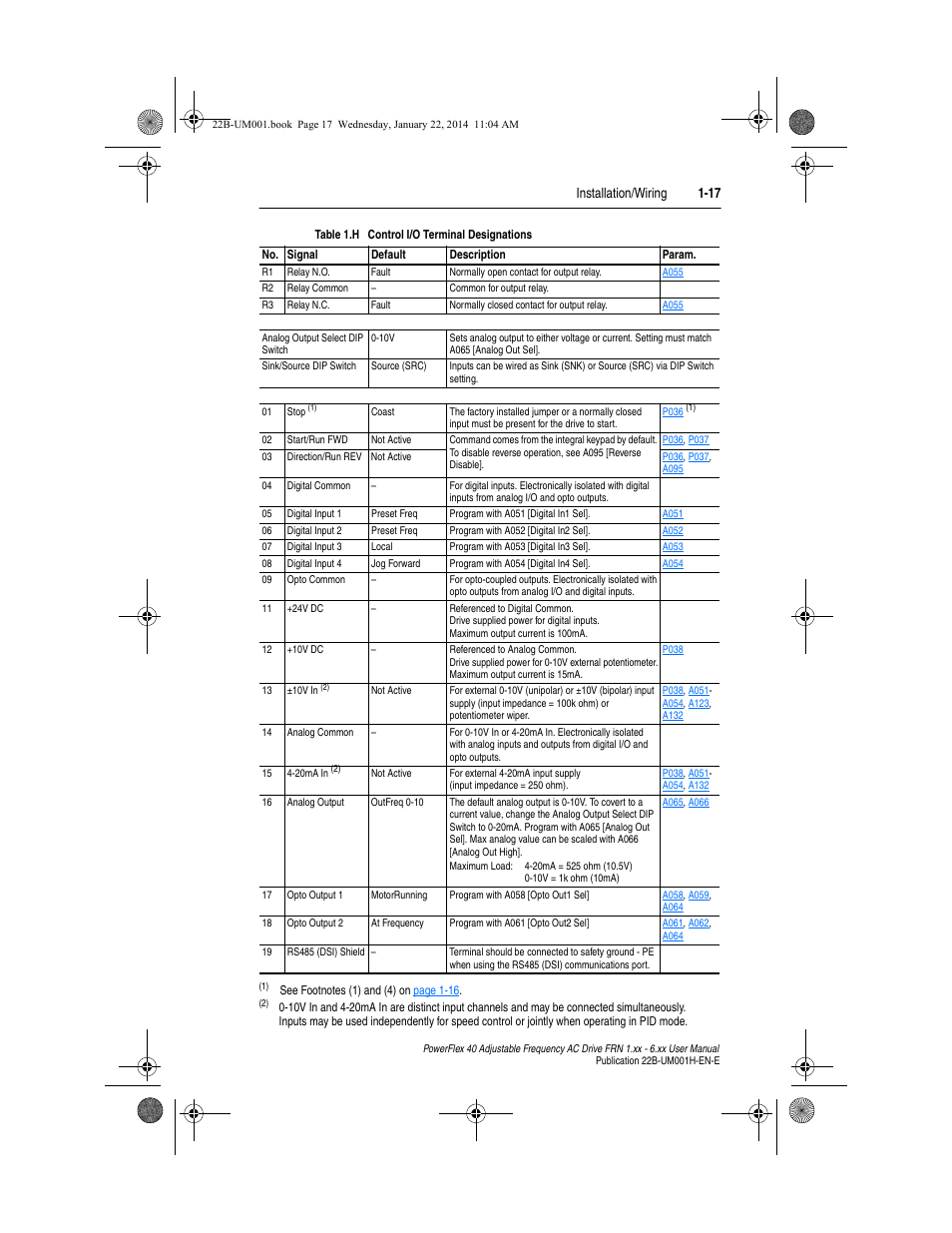 Installation/wiring 1-17 | Rockwell Automation 22B PowerFlex 40 FRN 1.xx - 6.xx User Manual | Page 27 / 160