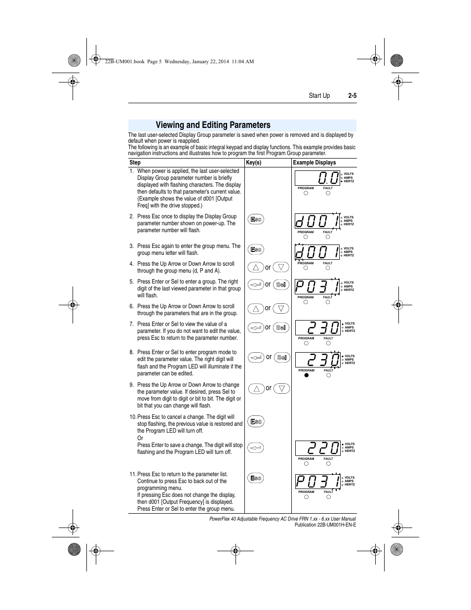 Viewing and editing parameters, Viewing and editing parameters -5, Ram mode, see | Start up 2-5 | Rockwell Automation 22B PowerFlex 40 FRN 1.xx - 6.xx User Manual | Page 43 / 160