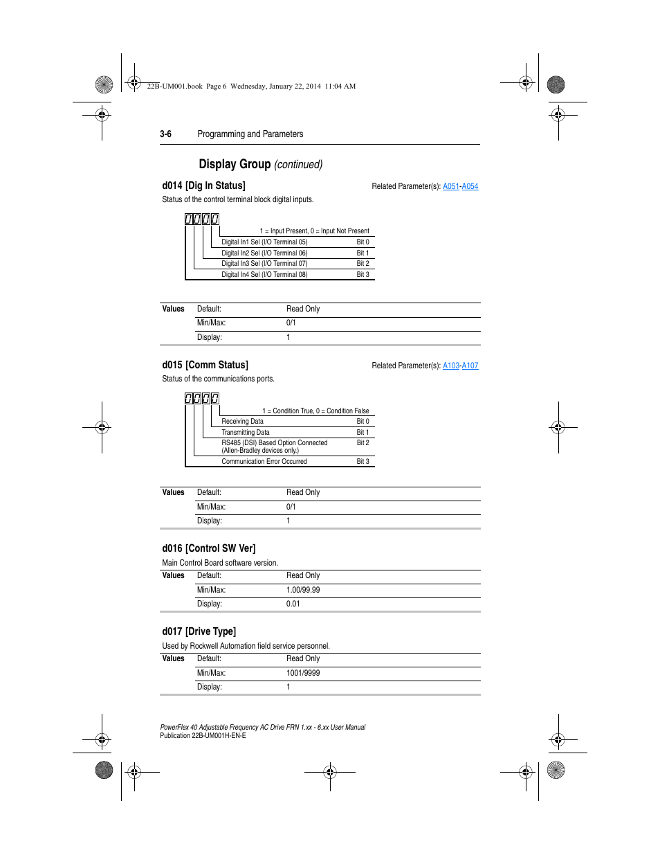 Display group, Continued) | Rockwell Automation 22B PowerFlex 40 FRN 1.xx - 6.xx User Manual | Page 52 / 160
