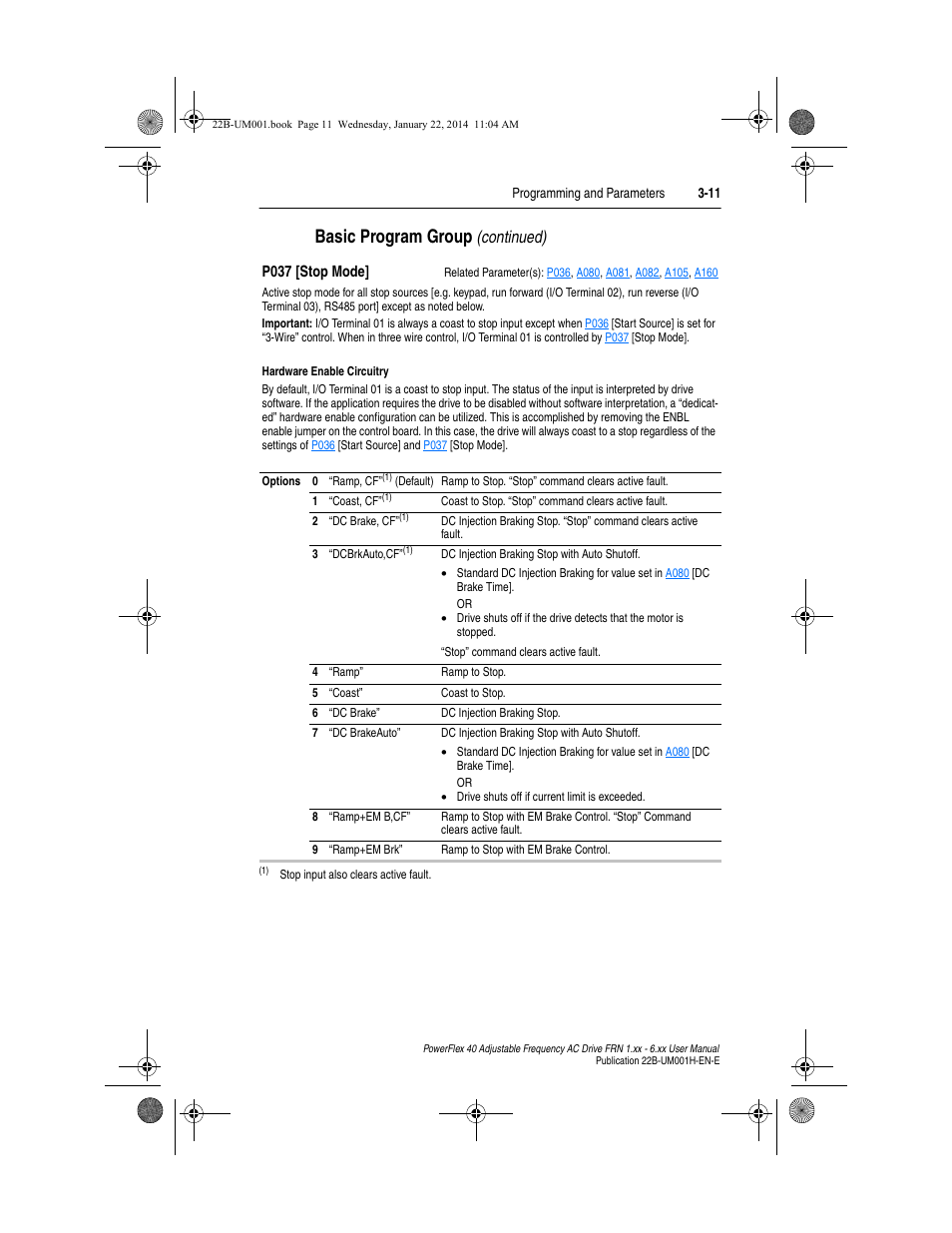 P037, Basic program group, Continued) | Rockwell Automation 22B PowerFlex 40 FRN 1.xx - 6.xx User Manual | Page 57 / 160