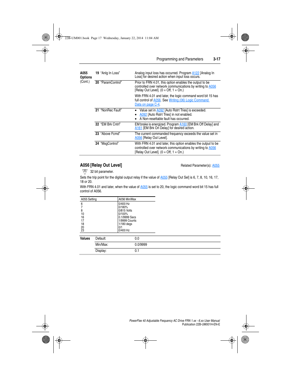 A056, T in | Rockwell Automation 22B PowerFlex 40 FRN 1.xx - 6.xx User Manual | Page 63 / 160