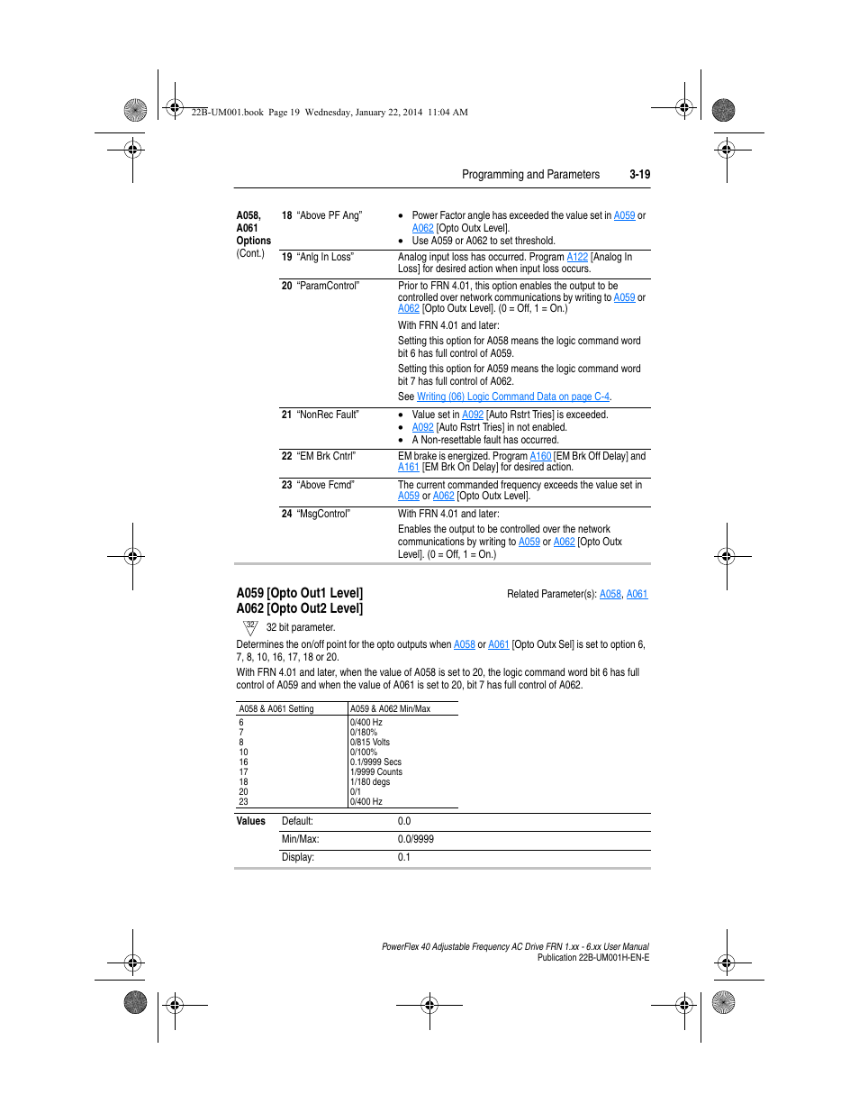 A059, A062 | Rockwell Automation 22B PowerFlex 40 FRN 1.xx - 6.xx User Manual | Page 65 / 160
