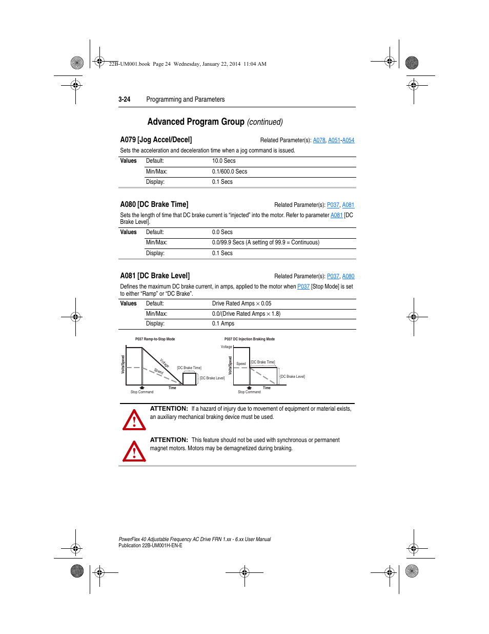 A080, A081, A079 | Advanced program group, Continued) | Rockwell Automation 22B PowerFlex 40 FRN 1.xx - 6.xx User Manual | Page 70 / 160
