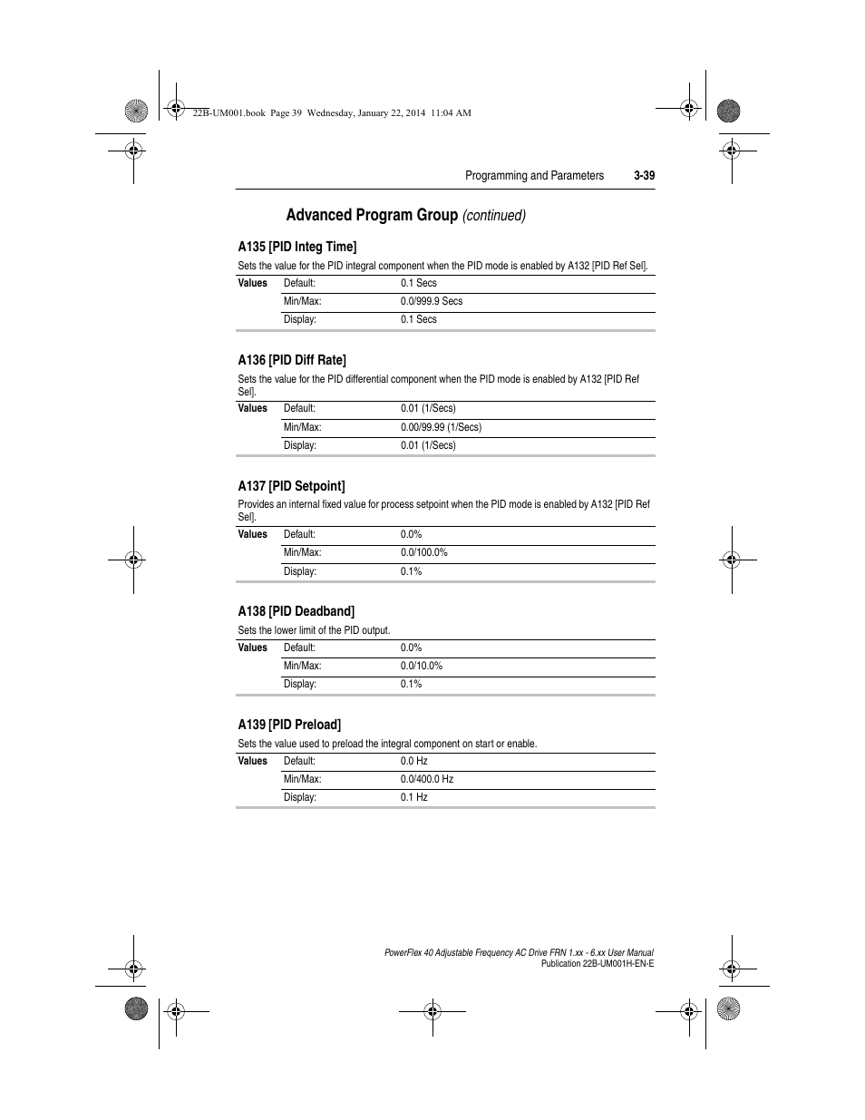 Advanced program group, Continued) | Rockwell Automation 22B PowerFlex 40 FRN 1.xx - 6.xx User Manual | Page 85 / 160