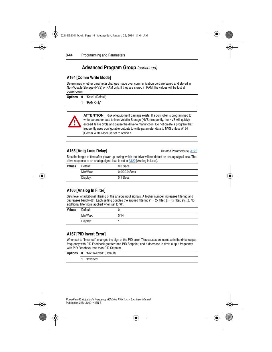Advanced program group, Continued) | Rockwell Automation 22B PowerFlex 40 FRN 1.xx - 6.xx User Manual | Page 90 / 160