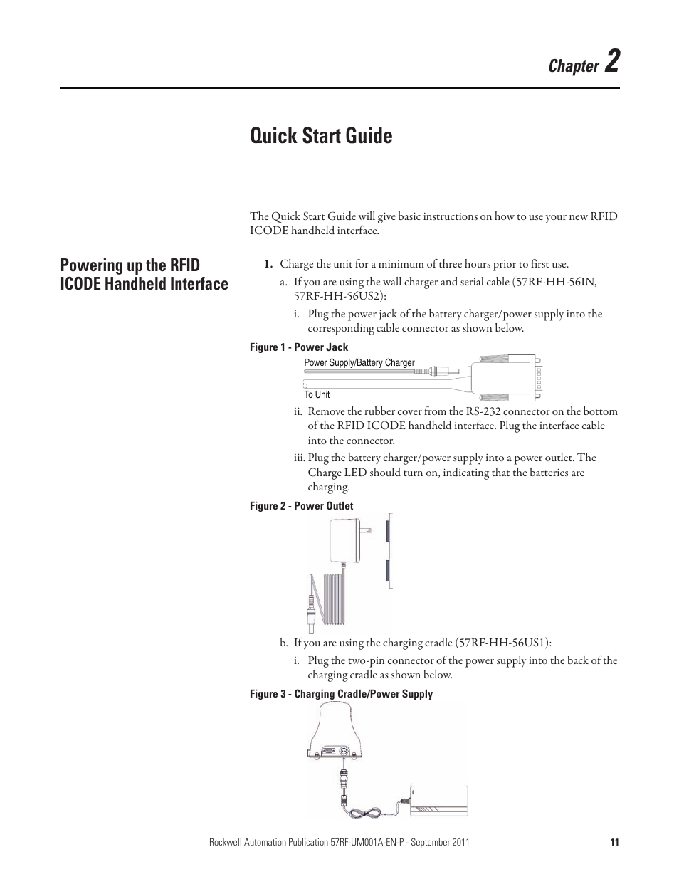 Chapter 2, Quick start guide, Powering up the rfid icode handheld interface | Chapter | Rockwell Automation 57RF RFID ICODE Handheld Interface User Manual User Manual | Page 11 / 112