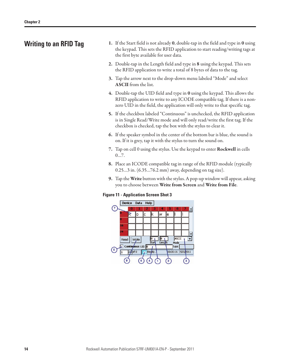 Writing to an rfid tag | Rockwell Automation 57RF RFID ICODE Handheld Interface User Manual User Manual | Page 14 / 112