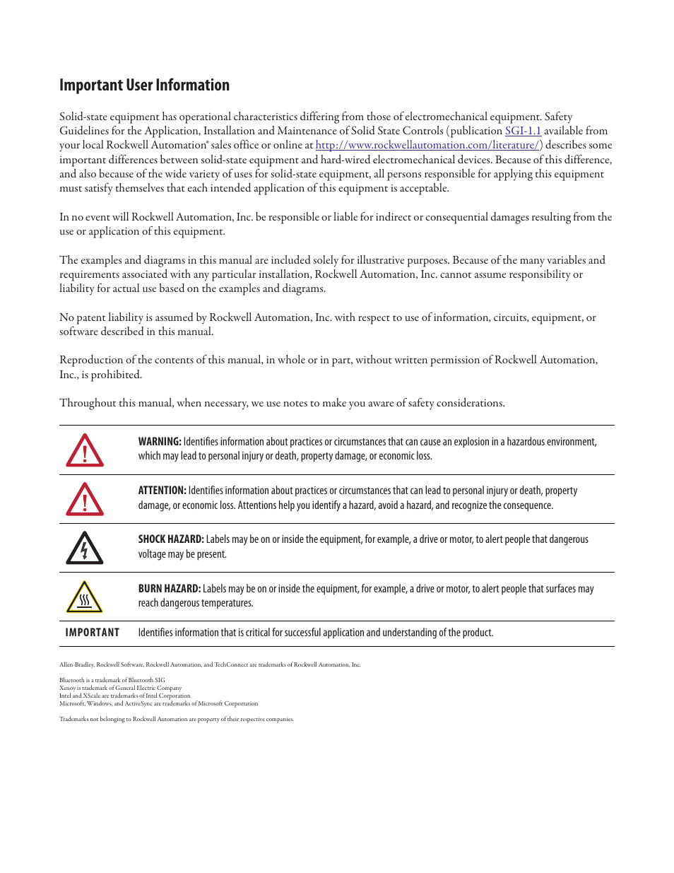 Important user information | Rockwell Automation 57RF RFID ICODE Handheld Interface User Manual User Manual | Page 2 / 112