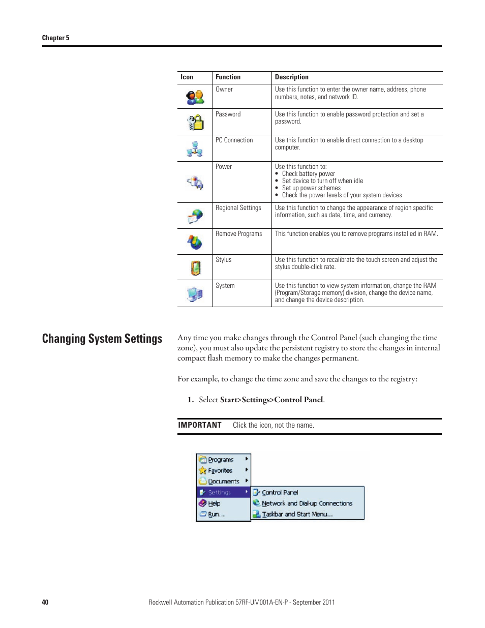 Changing system settings | Rockwell Automation 57RF RFID ICODE Handheld Interface User Manual User Manual | Page 40 / 112